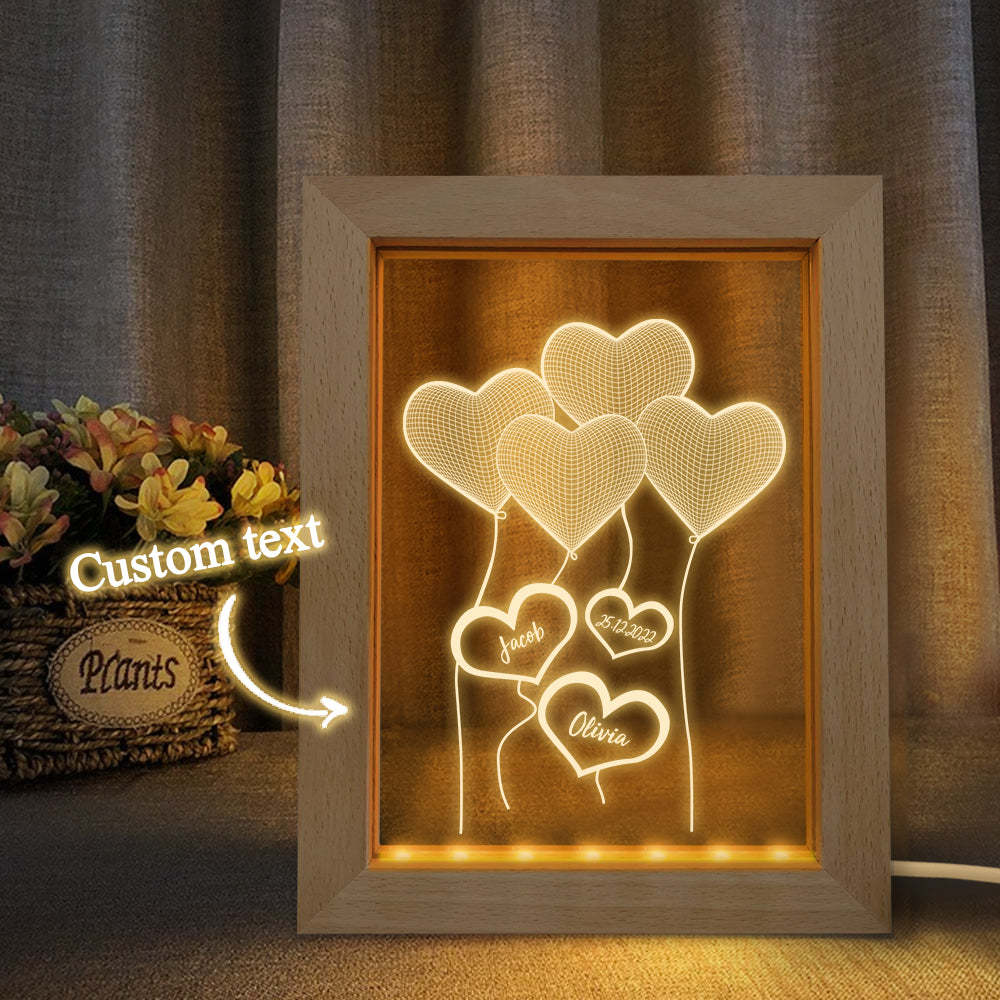 Custom 3D Night Light Personalised Heart Wooden Frame Lamp Gift - soufeeluk