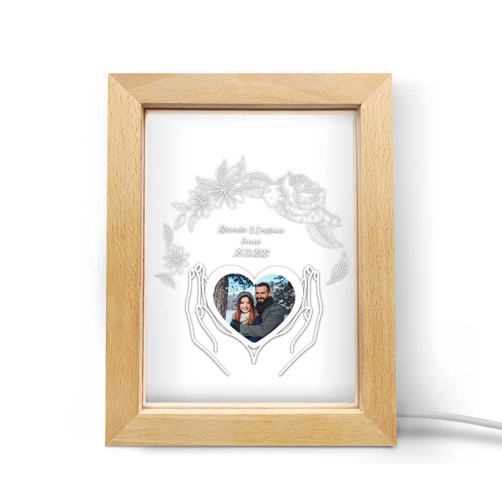 Custom Photo Night Light Personalised 3D Flower Wooden Frame Lamp Gift - soufeeluk