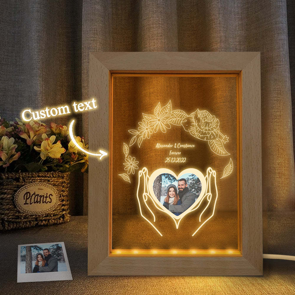 Custom Photo Night Light Personalised 3D Flower Wooden Frame Lamp Gift - soufeeluk