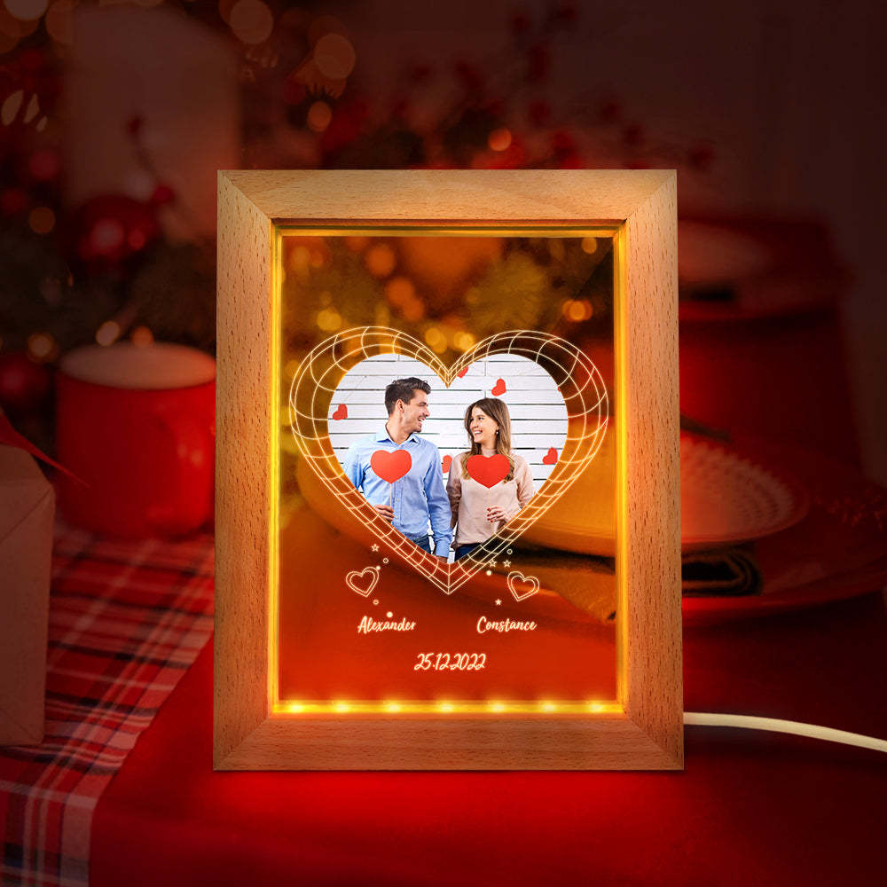 Custom Photo Night Light Personalised 3D Heart Wooden Frame Lamp Gift - soufeeluk