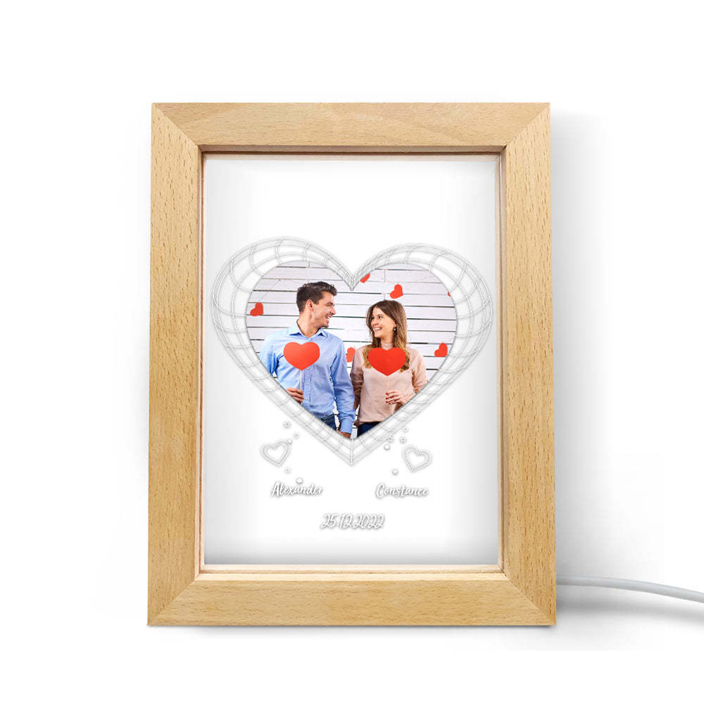 Custom Photo Night Light Personalised 3D Heart Wooden Frame Lamp Gift - soufeeluk