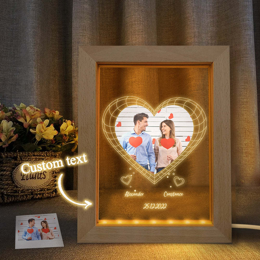 Custom Photo Night Light Personalised 3D Heart Wooden Frame Lamp Gift - soufeeluk