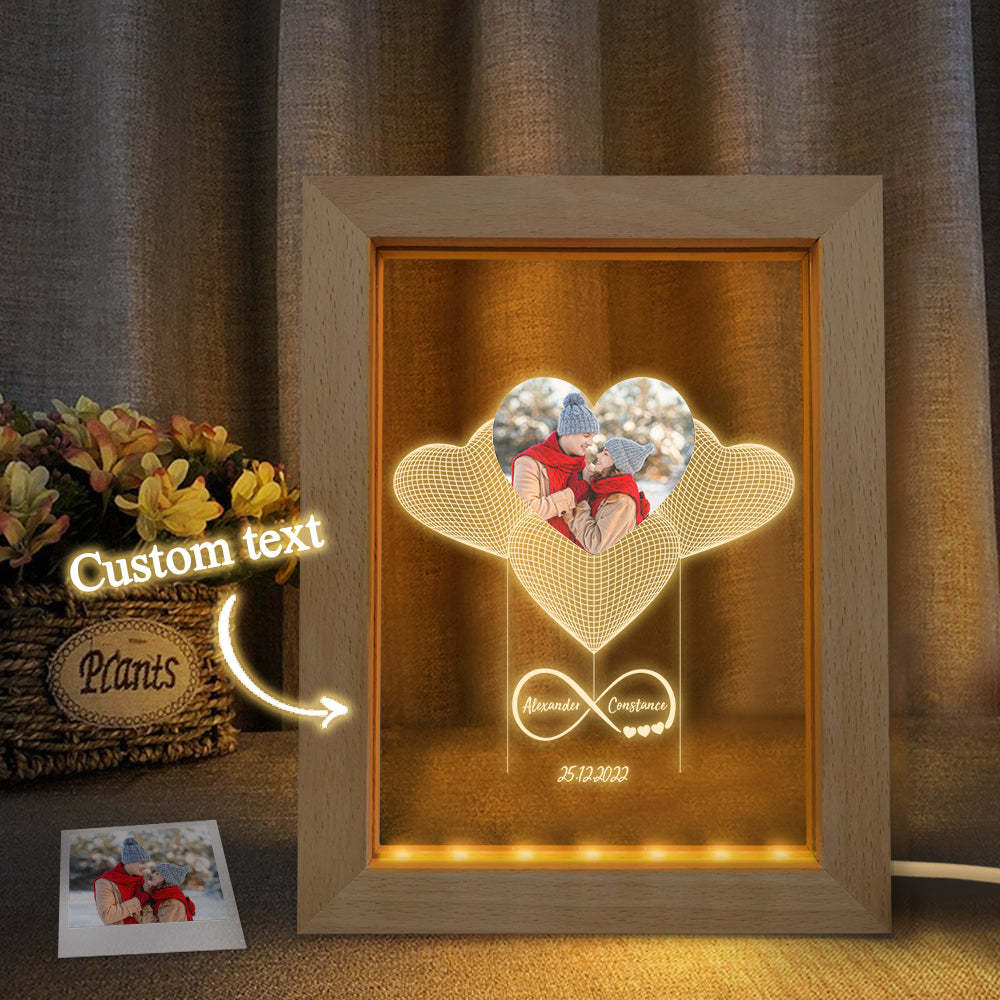 Custom Photo Night Light Personalised 3D Infinity Wooden Frame Lamp Gift - soufeeluk