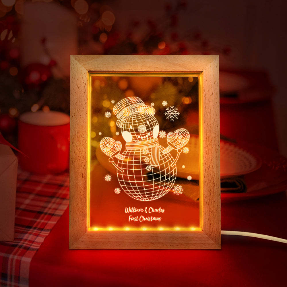 Custom Christmas Night Light Personalised 3D Snowman Wooden Frame Lamp Gift - soufeeluk