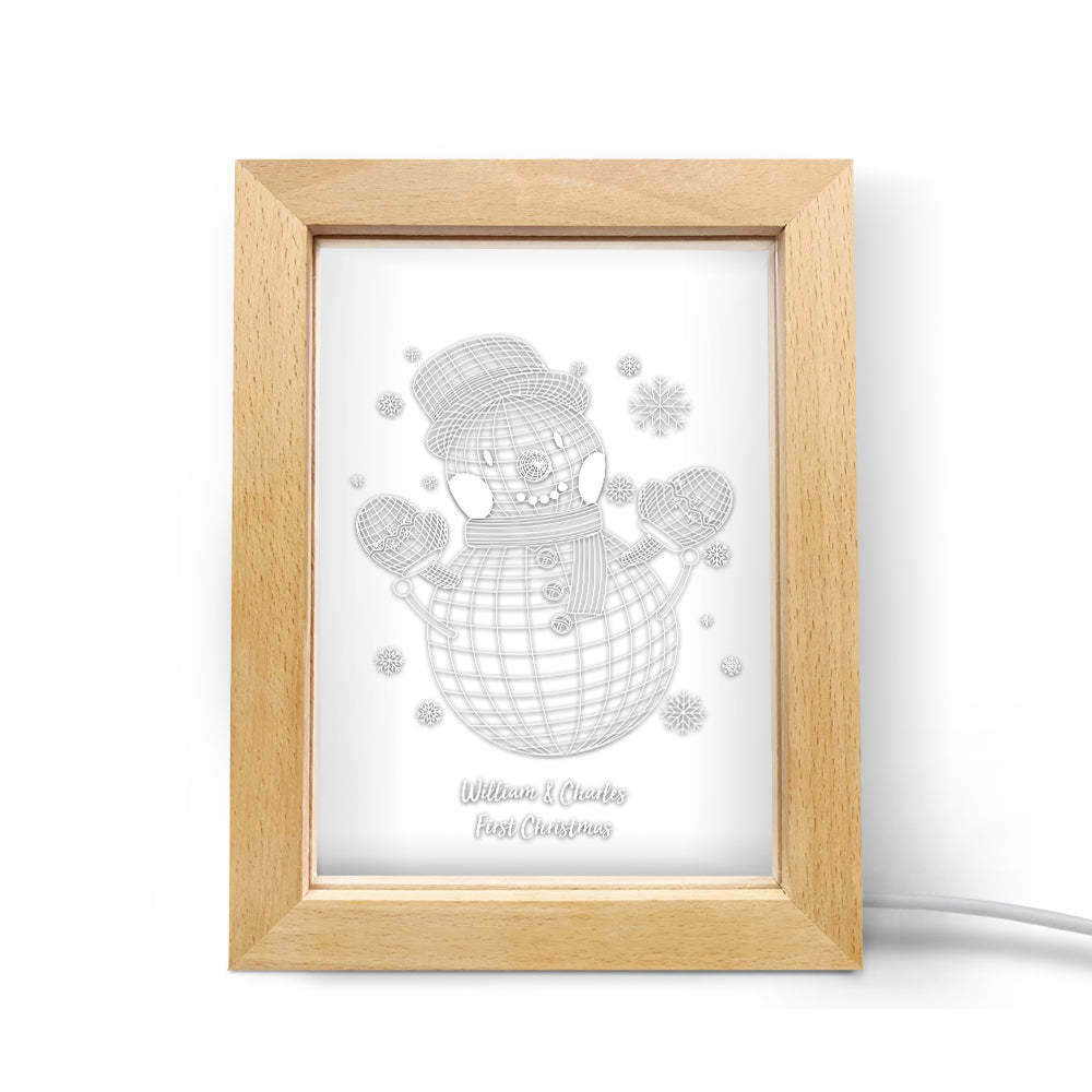 Custom Christmas Night Light Personalised 3D Snowman Wooden Frame Lamp Gift - soufeeluk