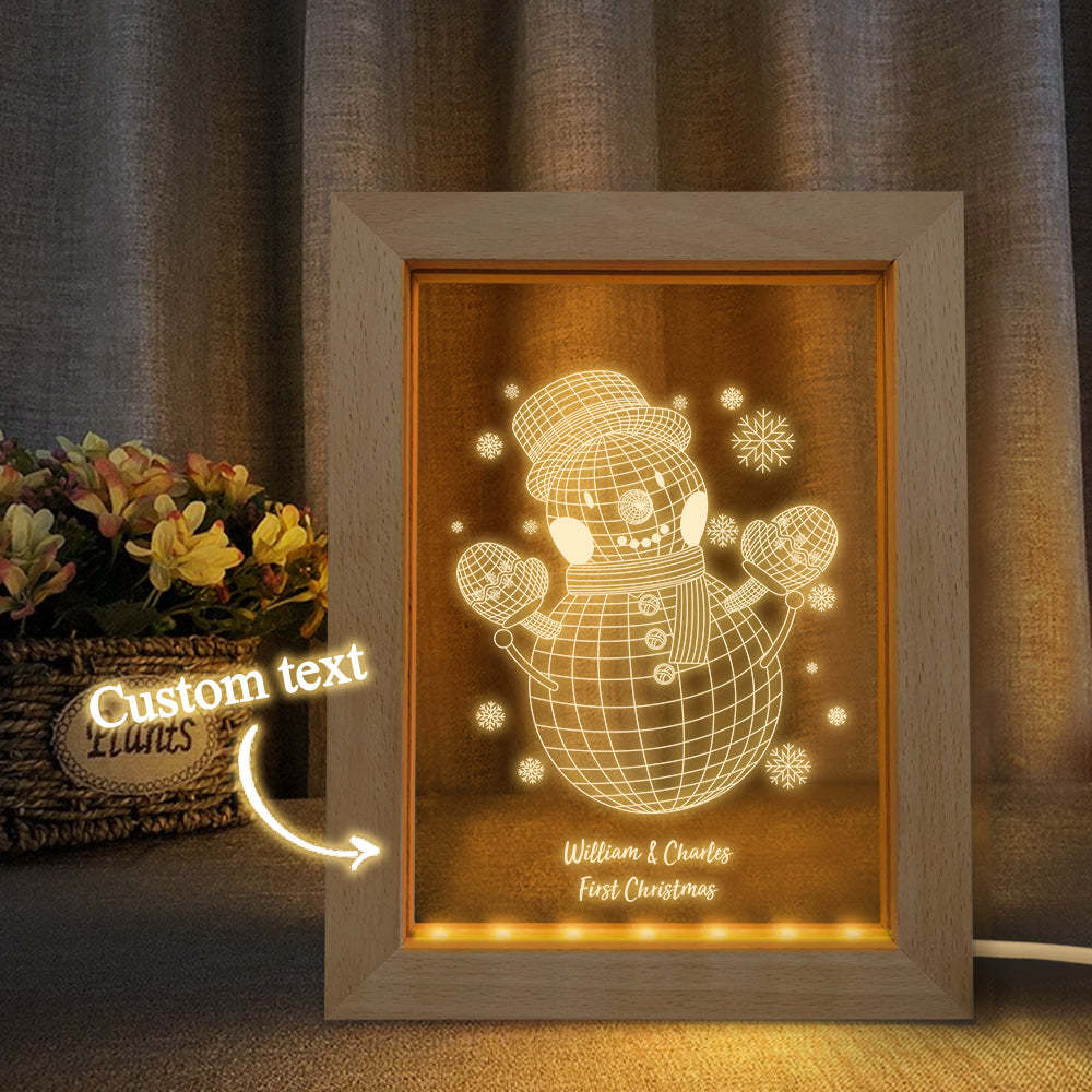 Custom Christmas Night Light Personalised 3D Snowman Wooden Frame Lamp Gift - soufeeluk