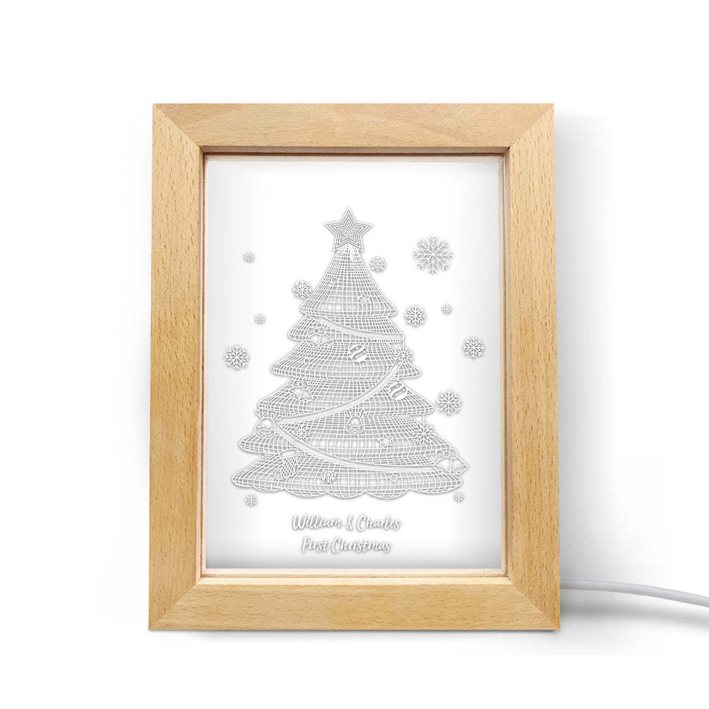 Custom Christmas Night Light Personalised 3D Christmas Tree Wooden Frame Lamp Gift - soufeeluk