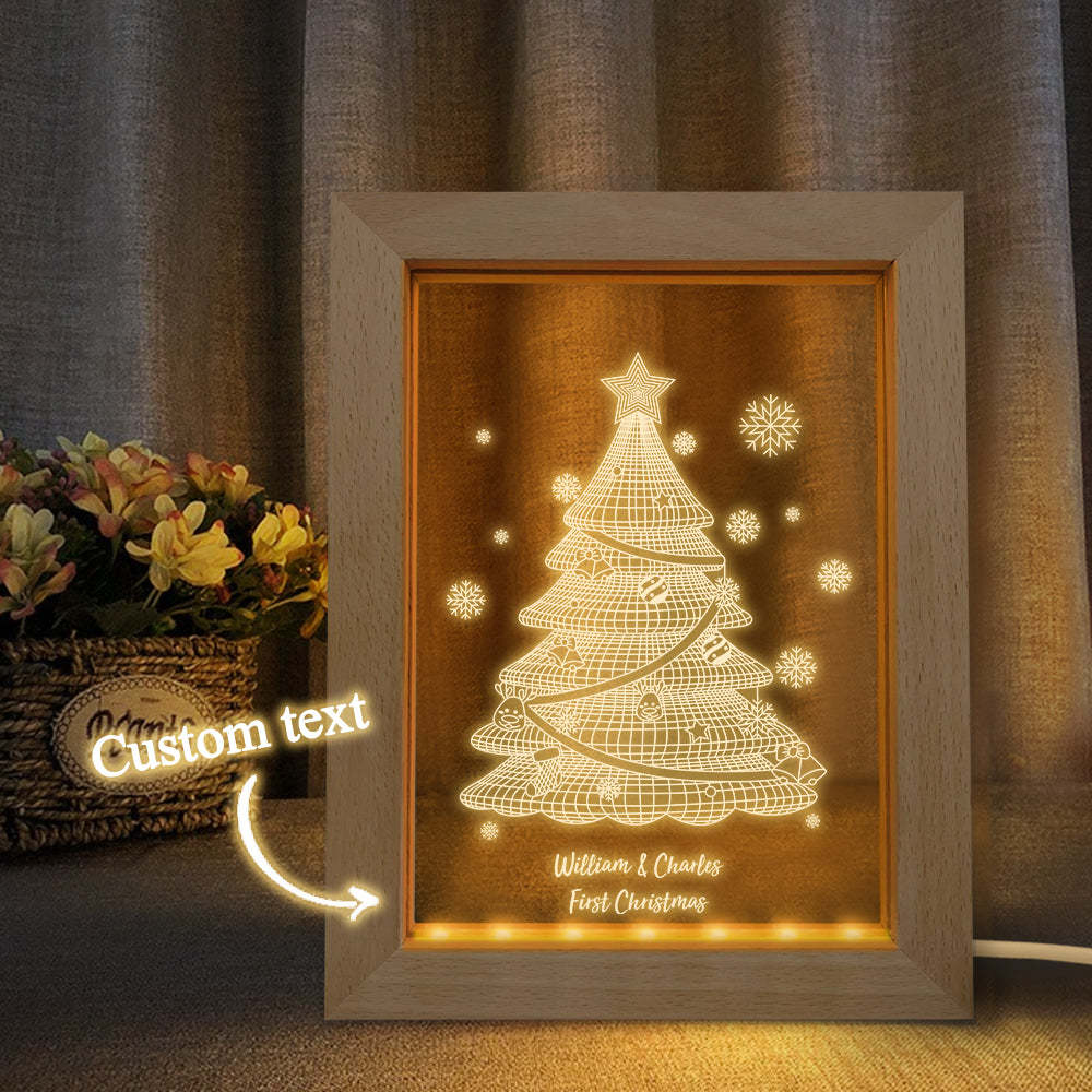 Custom Christmas Night Light Personalised 3D Christmas Tree Wooden Frame Lamp Gift - soufeeluk