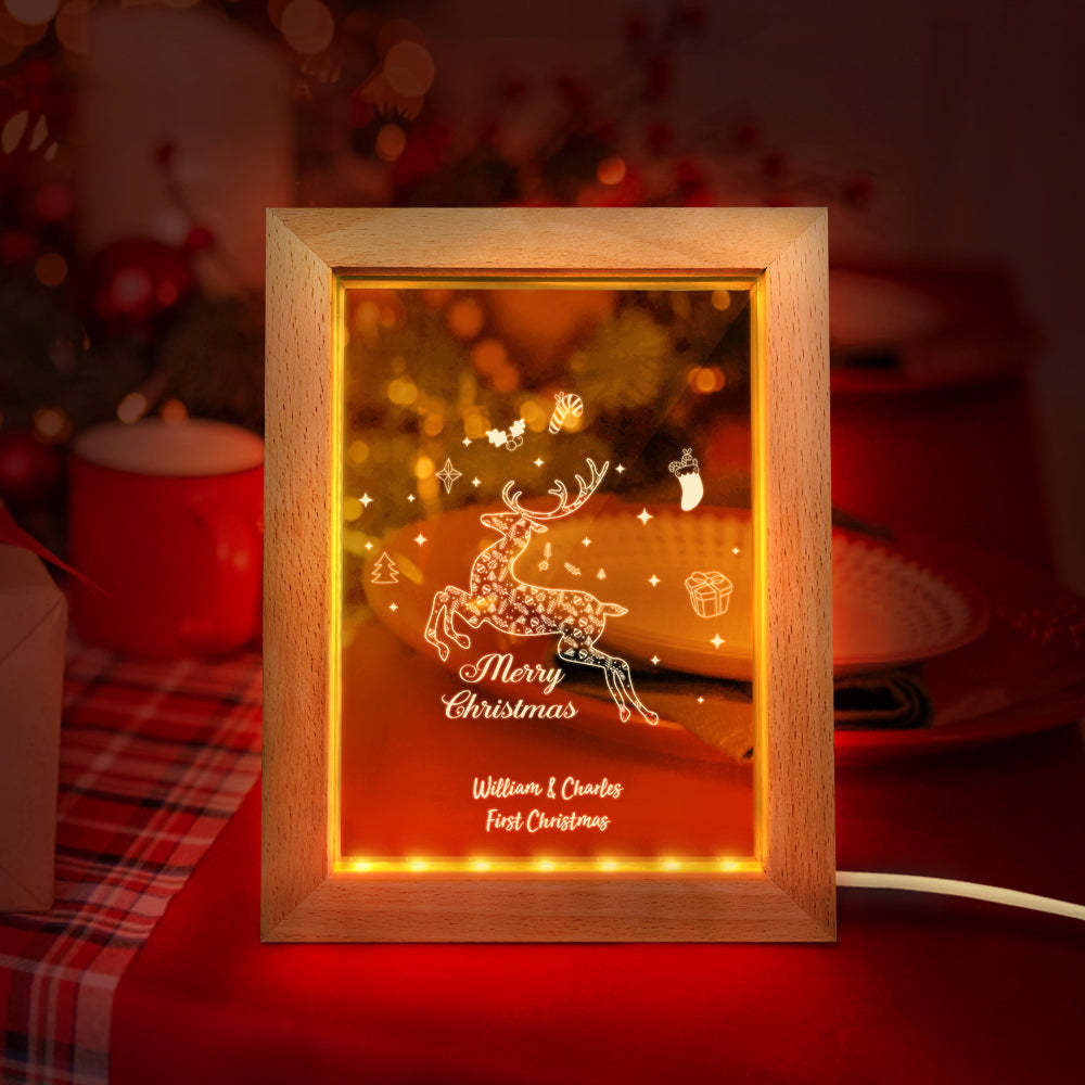 Custom Christmas Night Light Personalised 3D Elk Wooden Frame Lamp Gift - soufeeluk