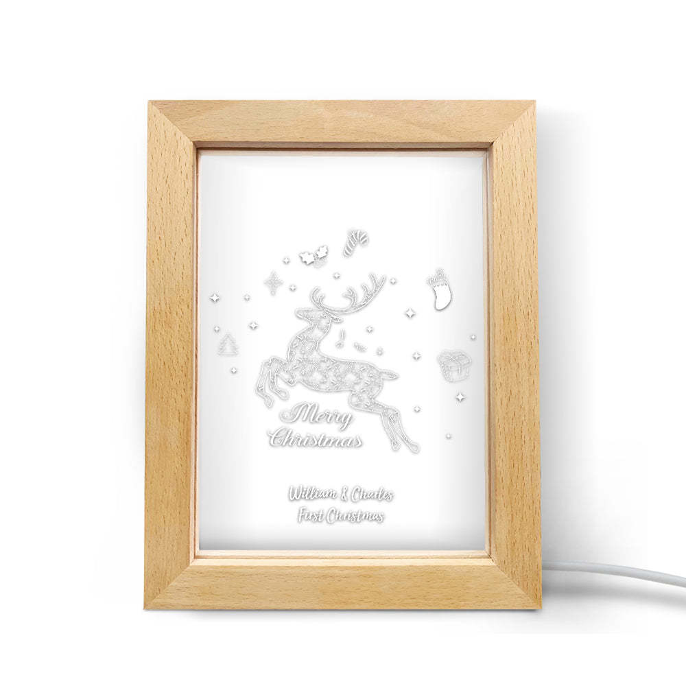 Custom Christmas Night Light Personalised 3D Elk Wooden Frame Lamp Gift - soufeeluk