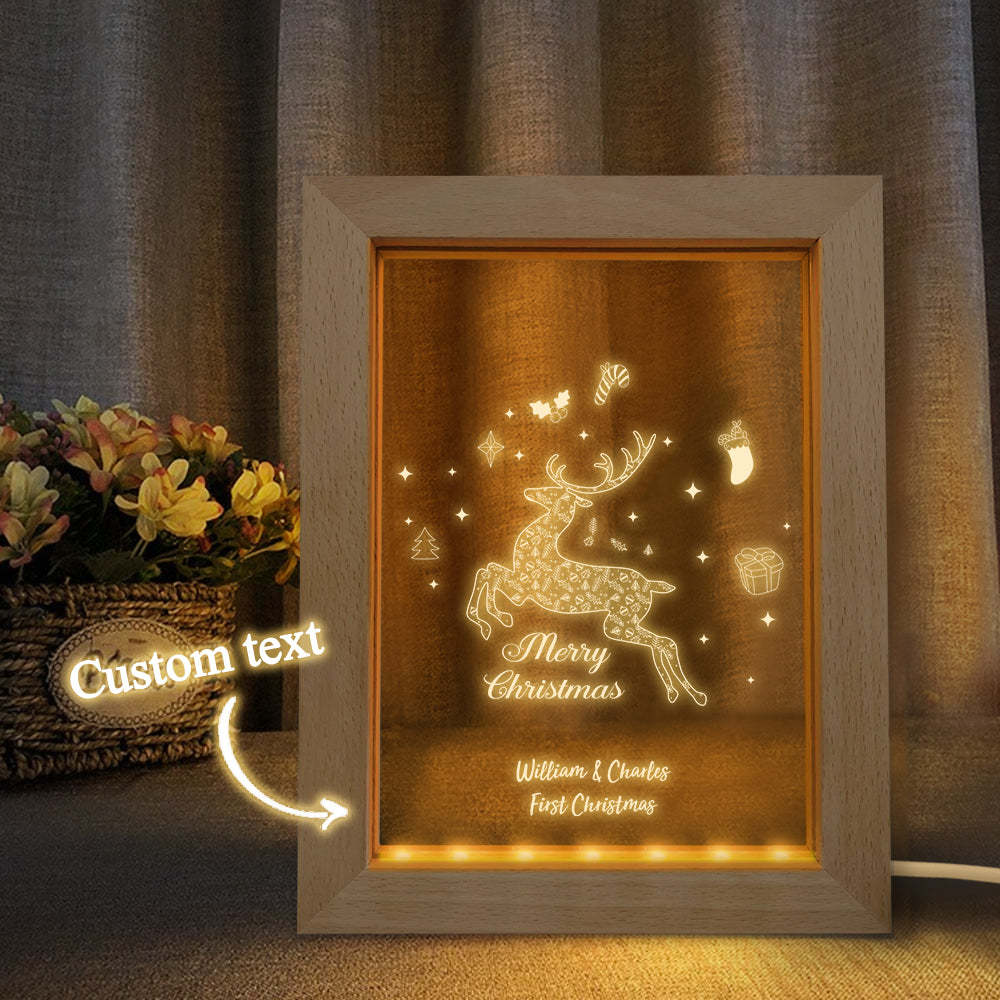 Custom Christmas Night Light Personalised 3D Elk Wooden Frame Lamp Gift - soufeeluk