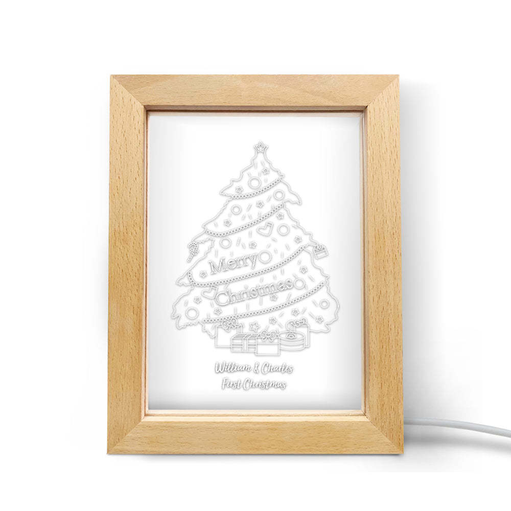 Custom Christmas Night Light Personalised 3D Cute Christmas Tree Wooden Frame Lamp Gift - soufeeluk