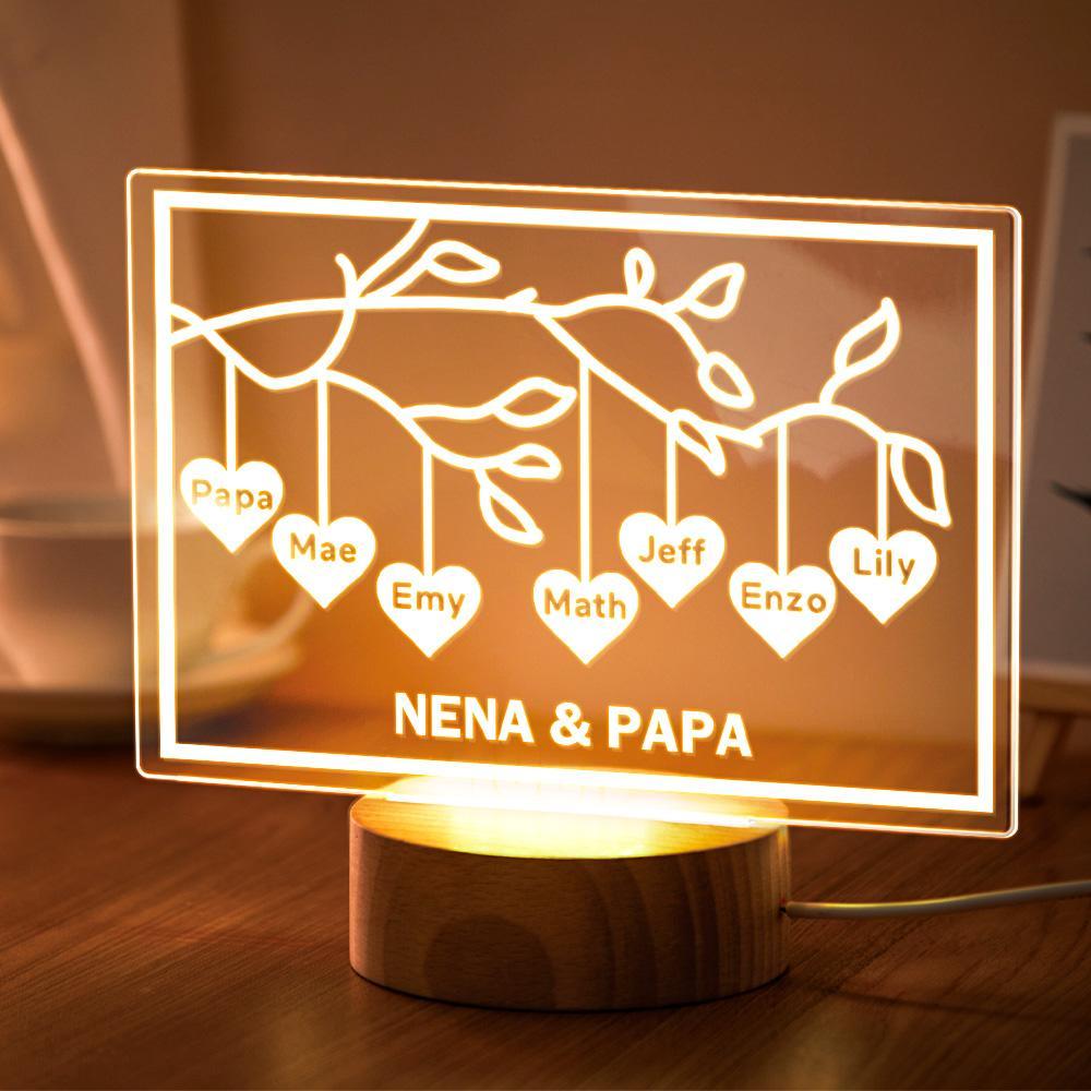 Custom Family Tree LED Night Light Engraved Name 3-8 Deocr Anniversary Gifts - soufeeluk