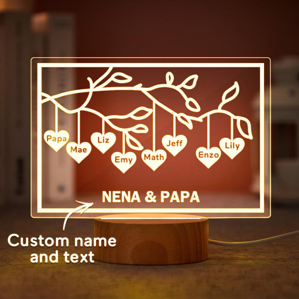 Custom Family Tree LED Night Light Engraved Name 3-8 Deocr Anniversary Gifts - soufeeluk