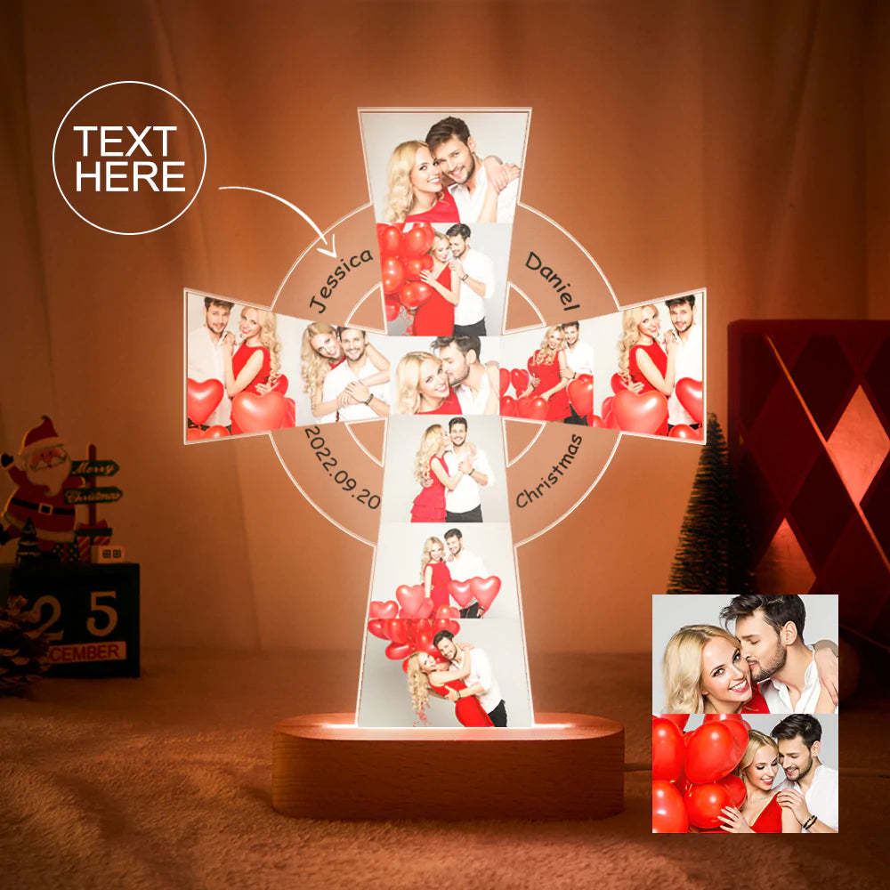 Custom Photo Engraved Cross Night Light Personalised Acrylic Lamp Gift for Lover - soufeeluk