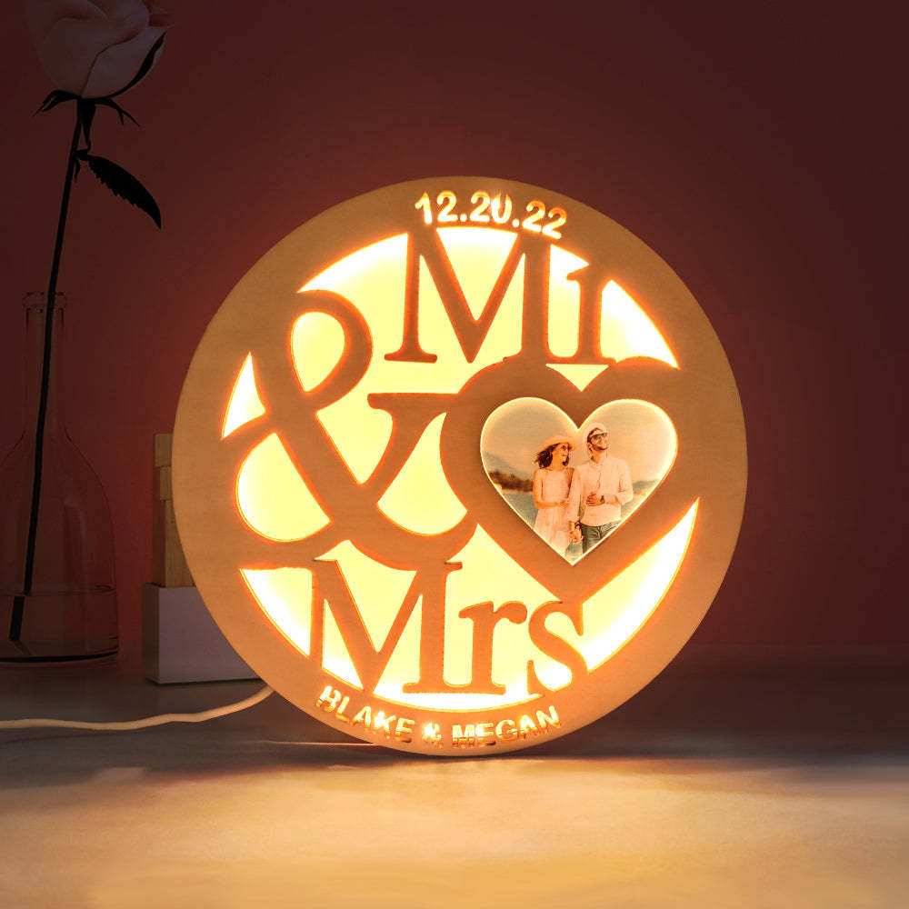 Custom Photo Wooden Lamp Personalised Engraved Name Night Light for Lover - soufeeluk