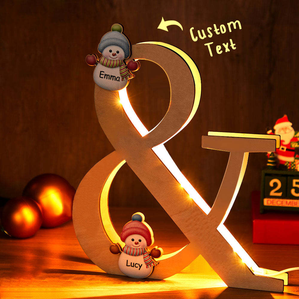 Personalised Snowman Family Name Lamp Custom Wooden Night Light Christmas Day Gift - soufeeluk