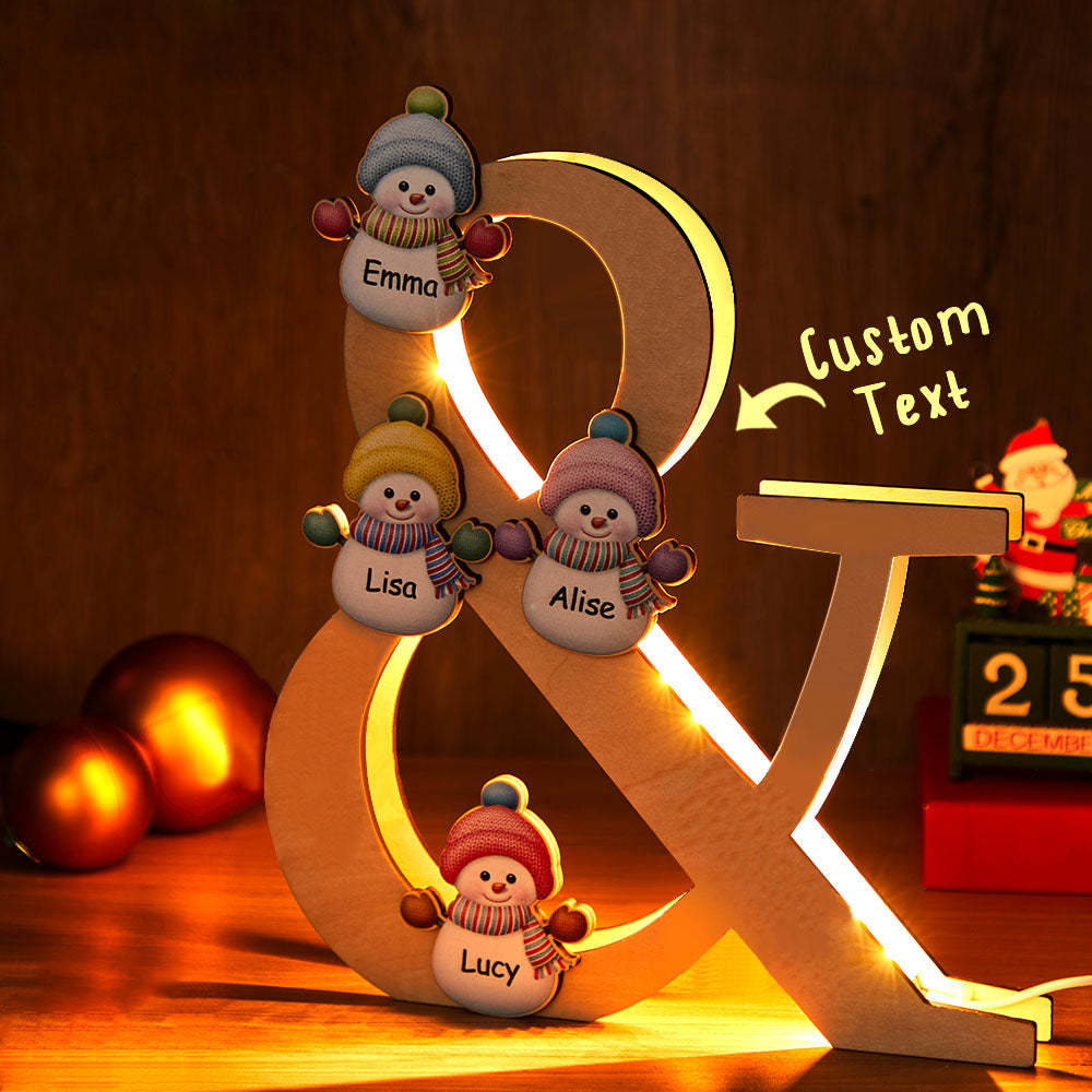 Personalised Snowman Family Name Lamp Custom Wooden Night Light Christmas Day Gift - soufeeluk