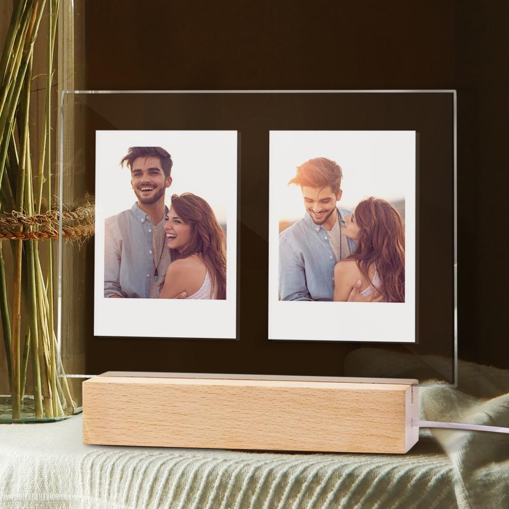 Personalised Acrylic Double Photo Lamp Yellow Warm Lights Perfect Night Light Gift for Couples On Valentine's Day - soufeeluk