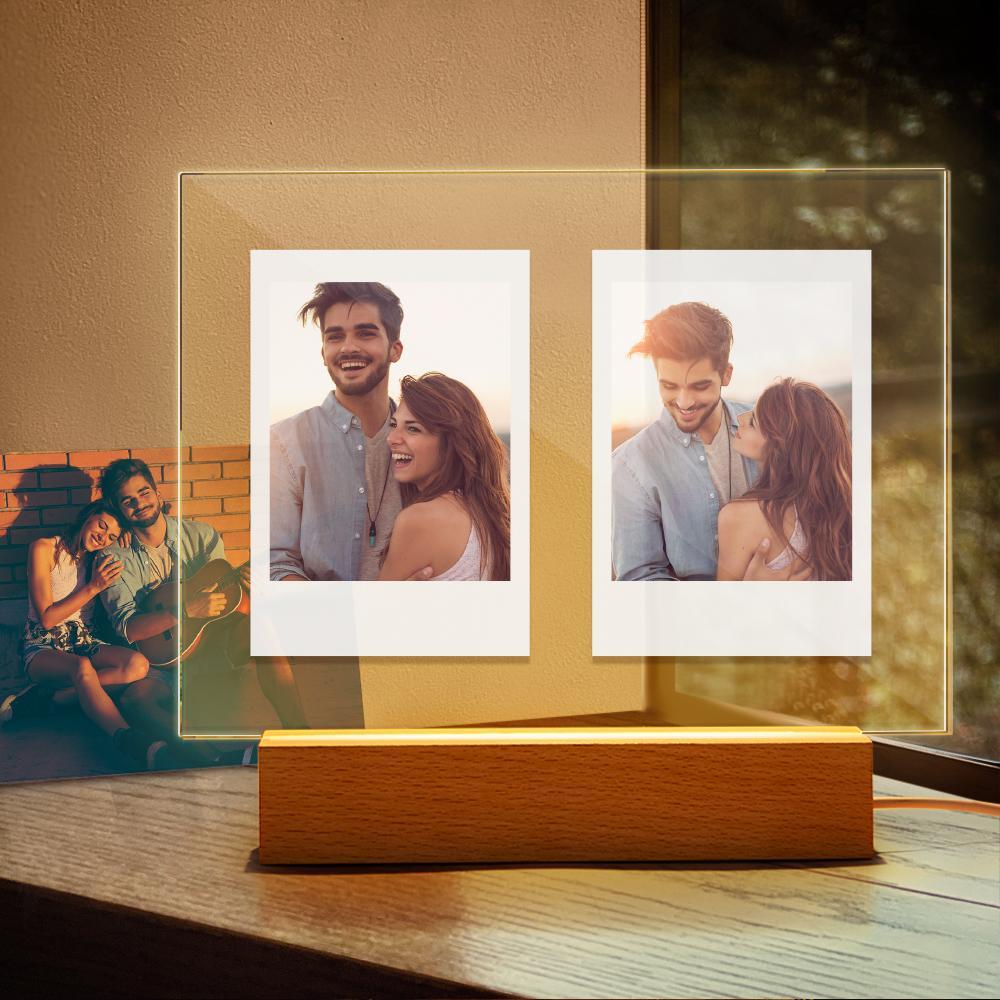 Personalised Acrylic Double Photo Lamp Yellow Warm Lights Perfect Night Light Gift for Couples On Valentine's Day - soufeeluk