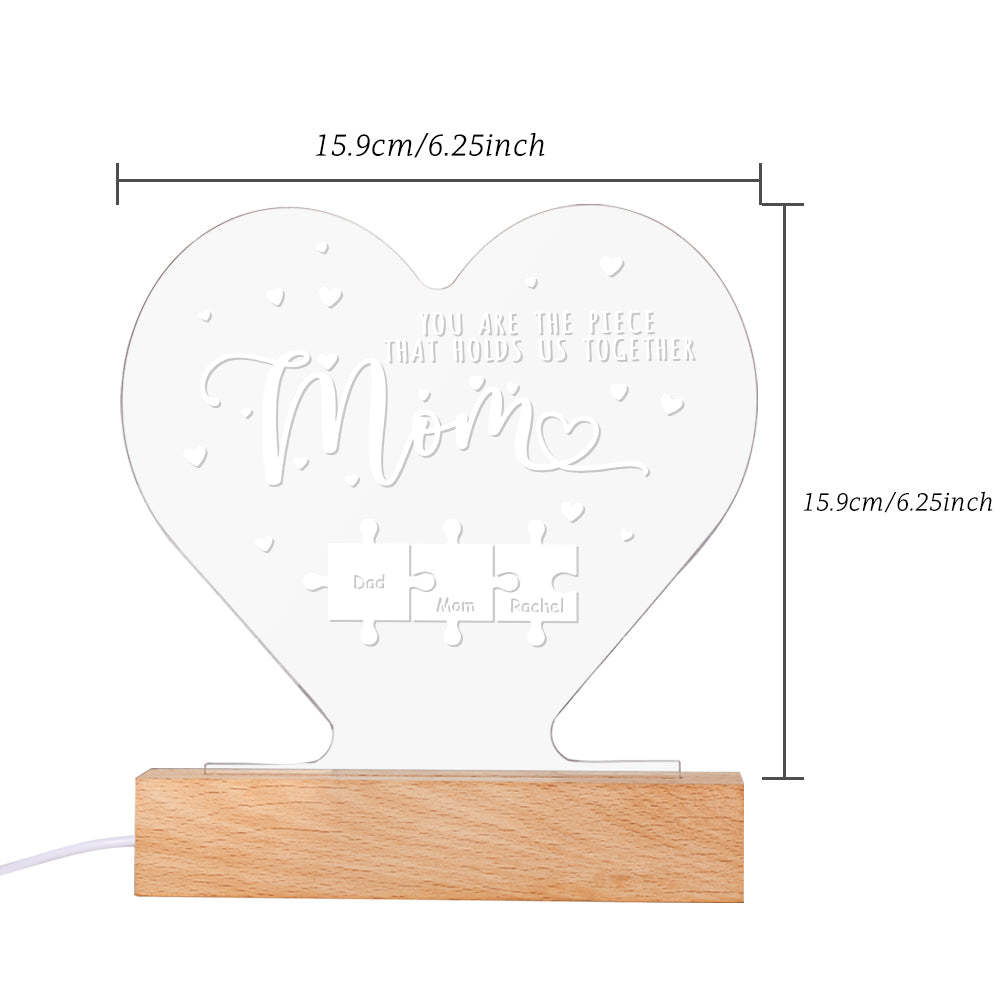 Personalised Mom You Are the Piece that Holds Us Together Acrylic Night Light Gift for Mom - soufeeluk