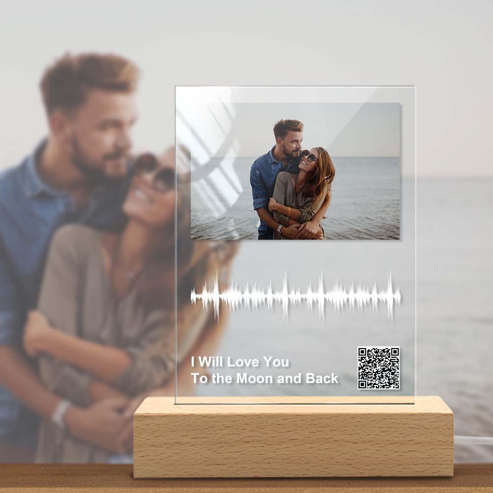 Custom Photo Plaque Night Light QR Code Engraved Sound Wave Lamp for Couple Gift - soufeeluk