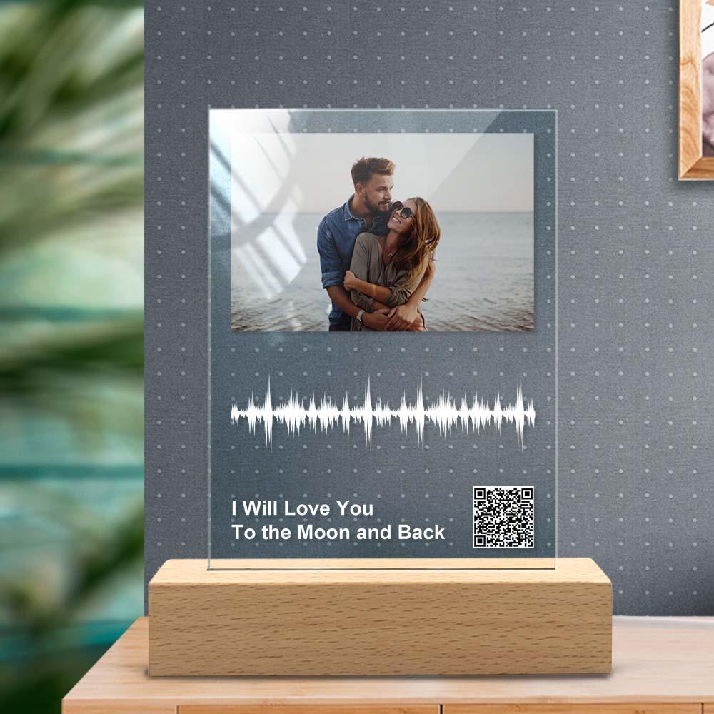 Custom Photo Plaque Night Light QR Code Engraved Sound Wave Lamp for Couple Gift - soufeeluk
