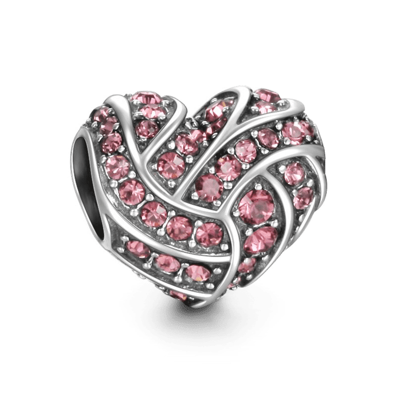 Pink Swarovski Crystal Interlaced Heart Charm Silver - soufeelus