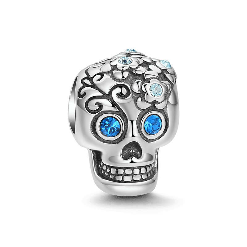 Special Skull Silver Charm with Blue Swarovski Crystal - soufeelus