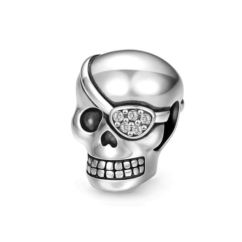 Silver Pirate Captain Skull Charm with Swarovski Crystal - soufeelus