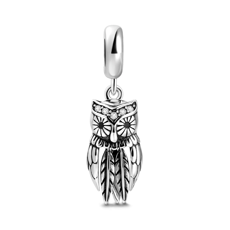 Sagacious Owl Dangle Charm Silver - soufeelus