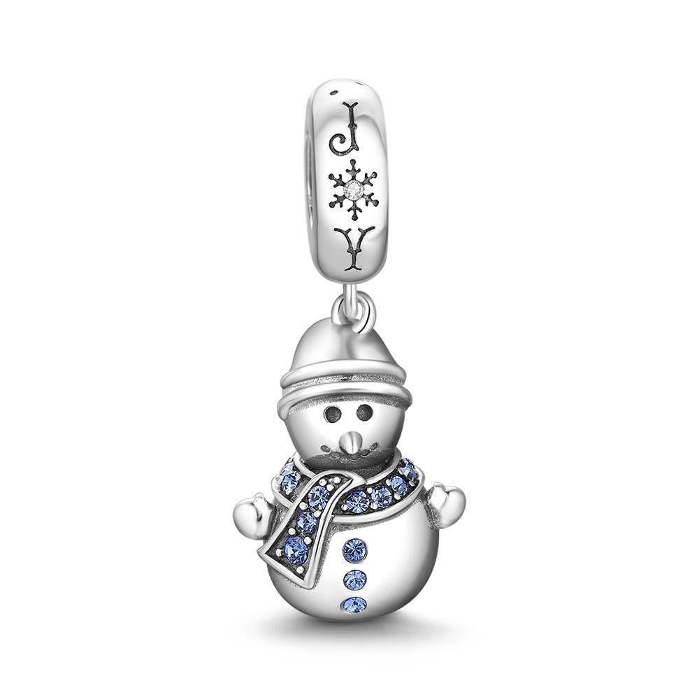 Snowman Couple Charm silver Christmas Gift Blue - soufeelus