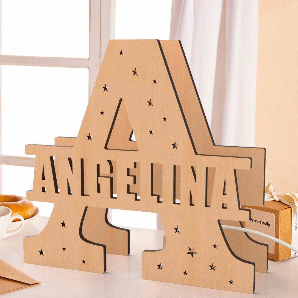 Personalized Initial Name Wooden Night Light Custom Letter Lamp Room Decor - soufeeluk