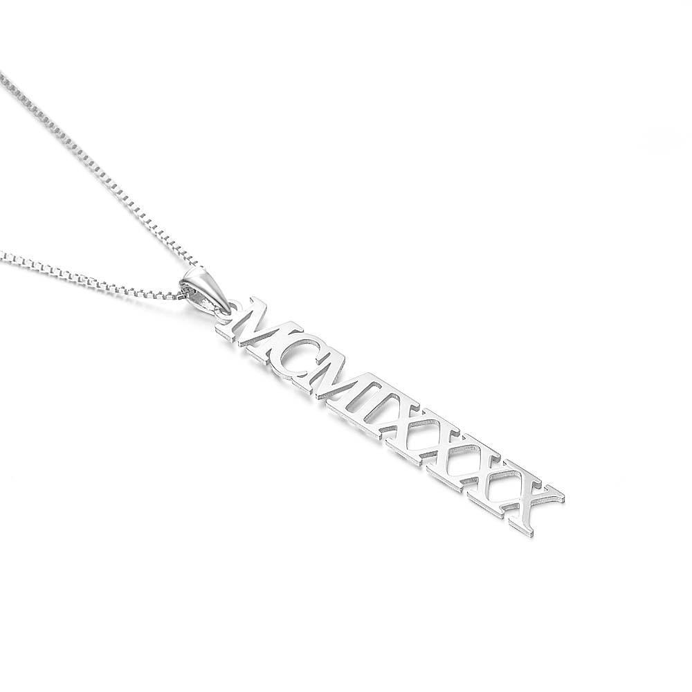 S925 Silver Personalized Roman Numerals Necklace Roman Numeral Pendant Birth Year Jewellery Custom Date Wedding Gifts Anniversary Gifts For Her - soufeeluk