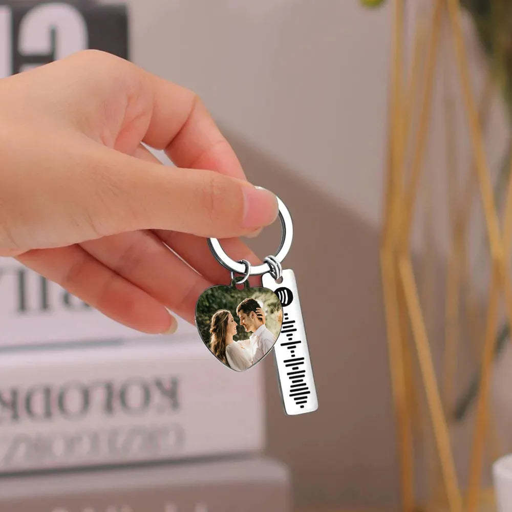 Personalized Spotify Keychain Custom Picture & Music Song Code Heart Couples Photo Keyring Gifts for Boyfriend - soufeeluk