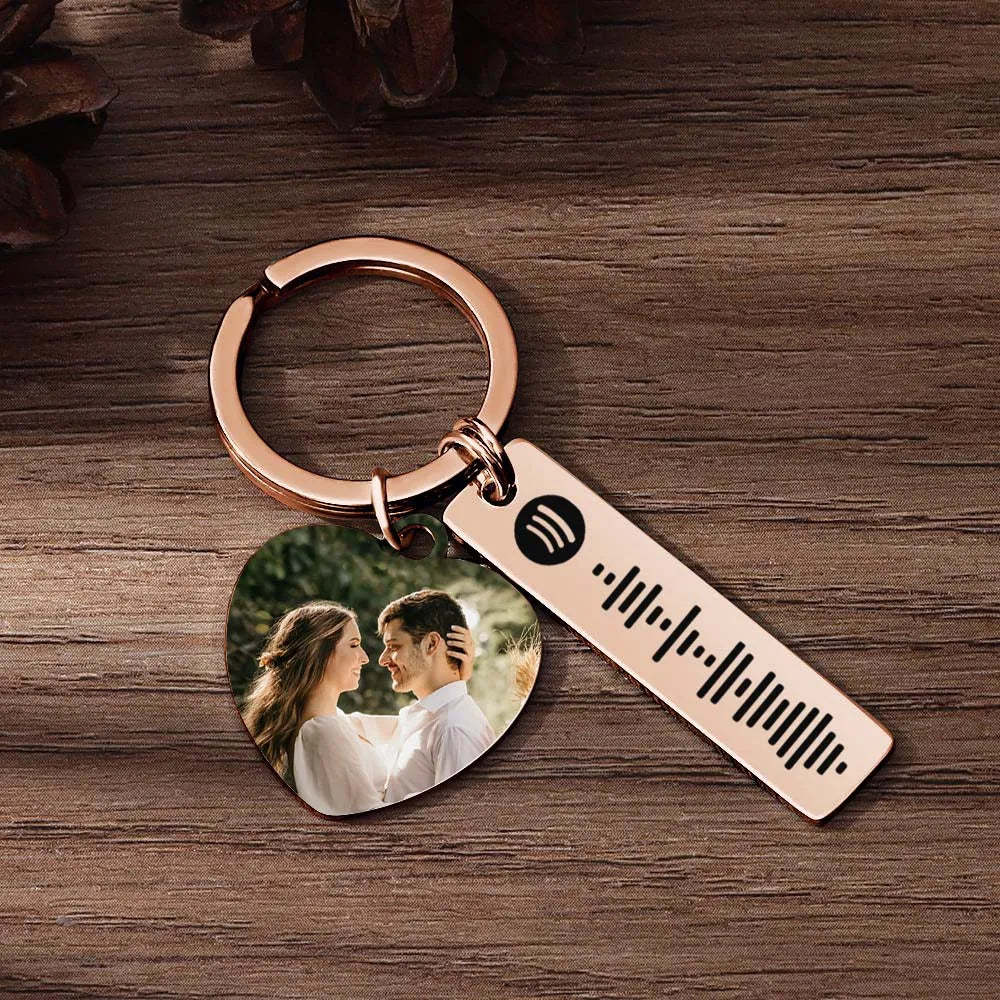 Personalized Spotify Keychain Custom Picture & Music Song Code Heart Couples Photo Keyring Gifts for Boyfriend - soufeeluk