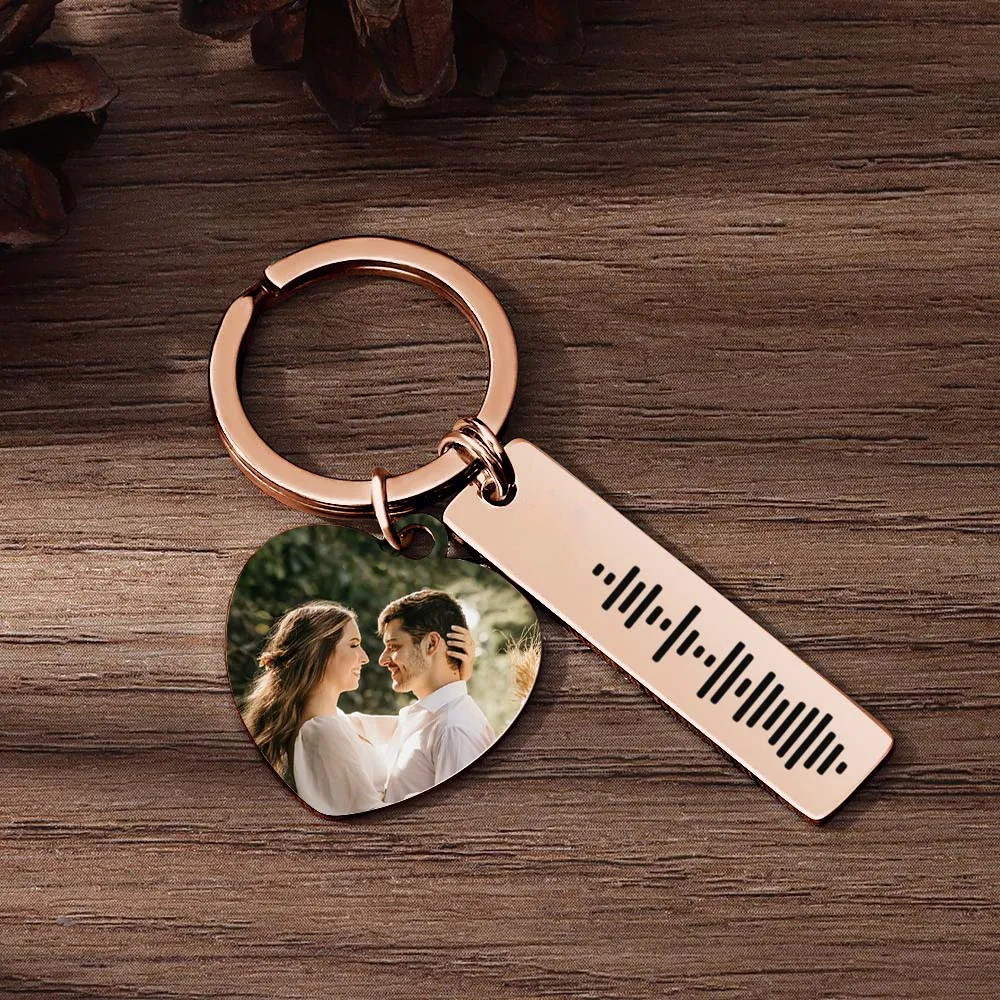 Personalized Scannable Music Code Keychain Custom Picture & Music Song Code Heart Couples Photo Keyring Gifts for Boyfriend - soufeeluk