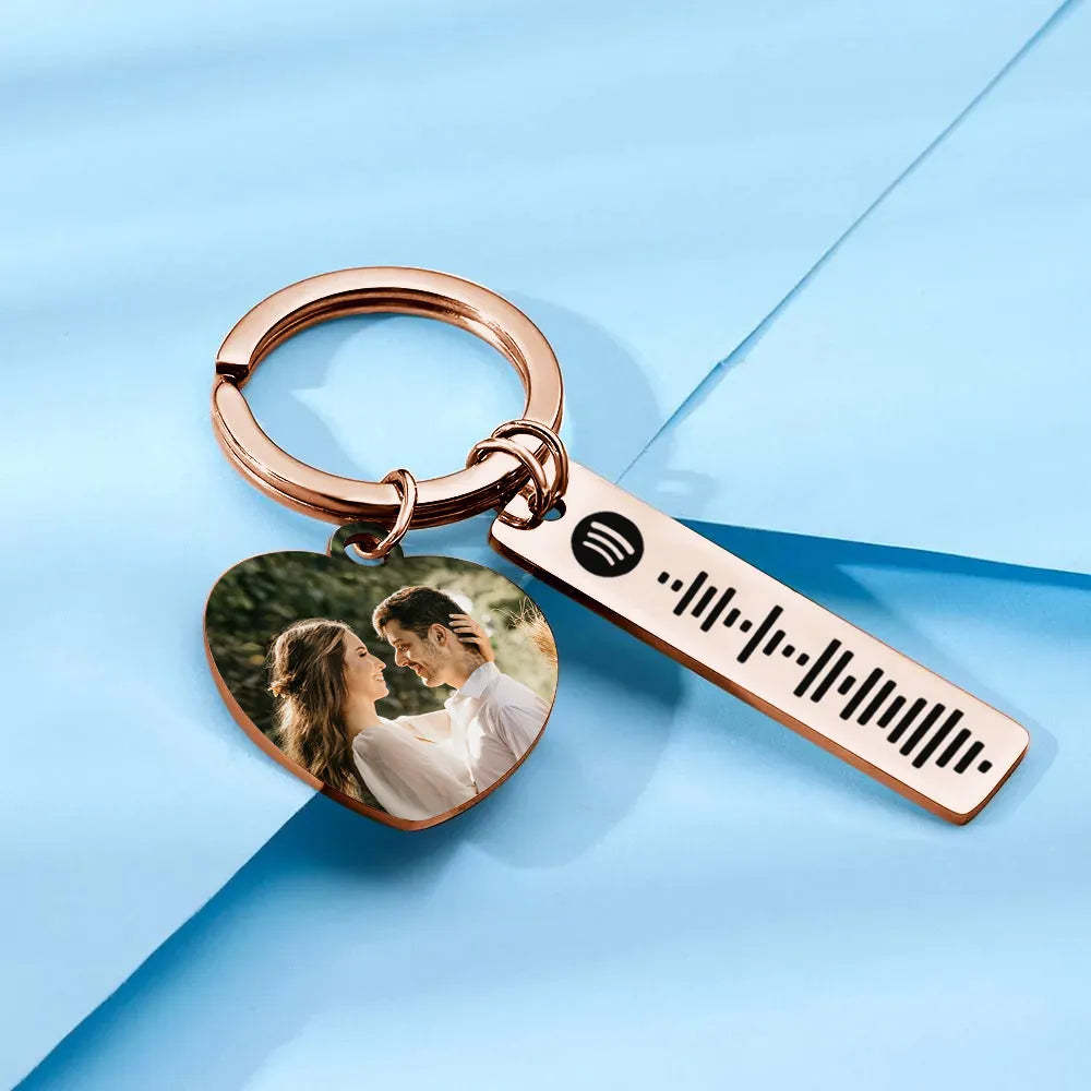 Personalized Spotify Keychain Custom Picture & Music Song Code Heart Couples Photo Keyring Gifts for Boyfriend - soufeeluk