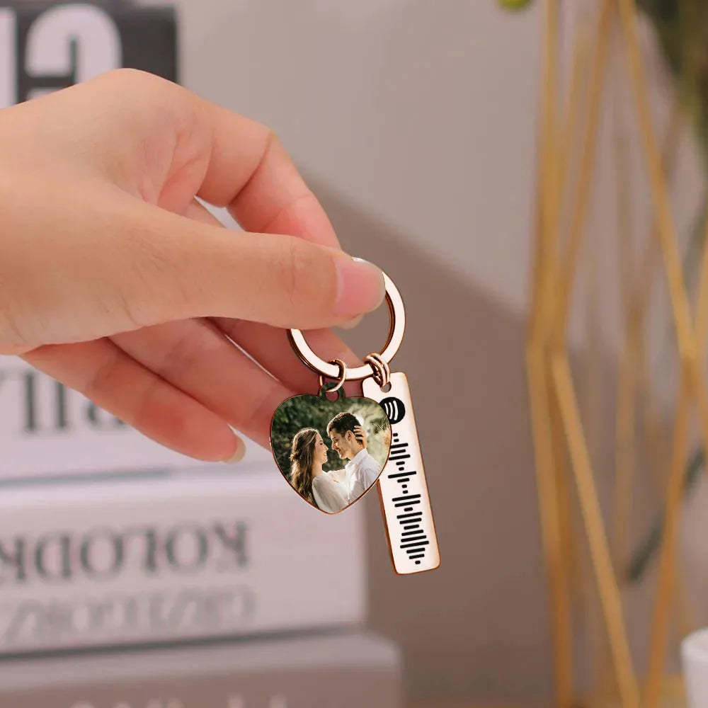 Personalized Spotify Keychain Custom Picture & Music Song Code Heart Couples Photo Keyring Gifts for Boyfriend - soufeeluk