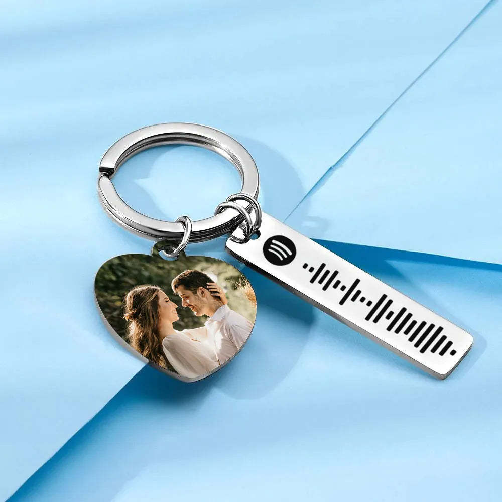 Personalized Spotify Keychain Custom Picture & Music Song Code Heart Couples Photo Keyring Gifts for Boyfriend - soufeeluk