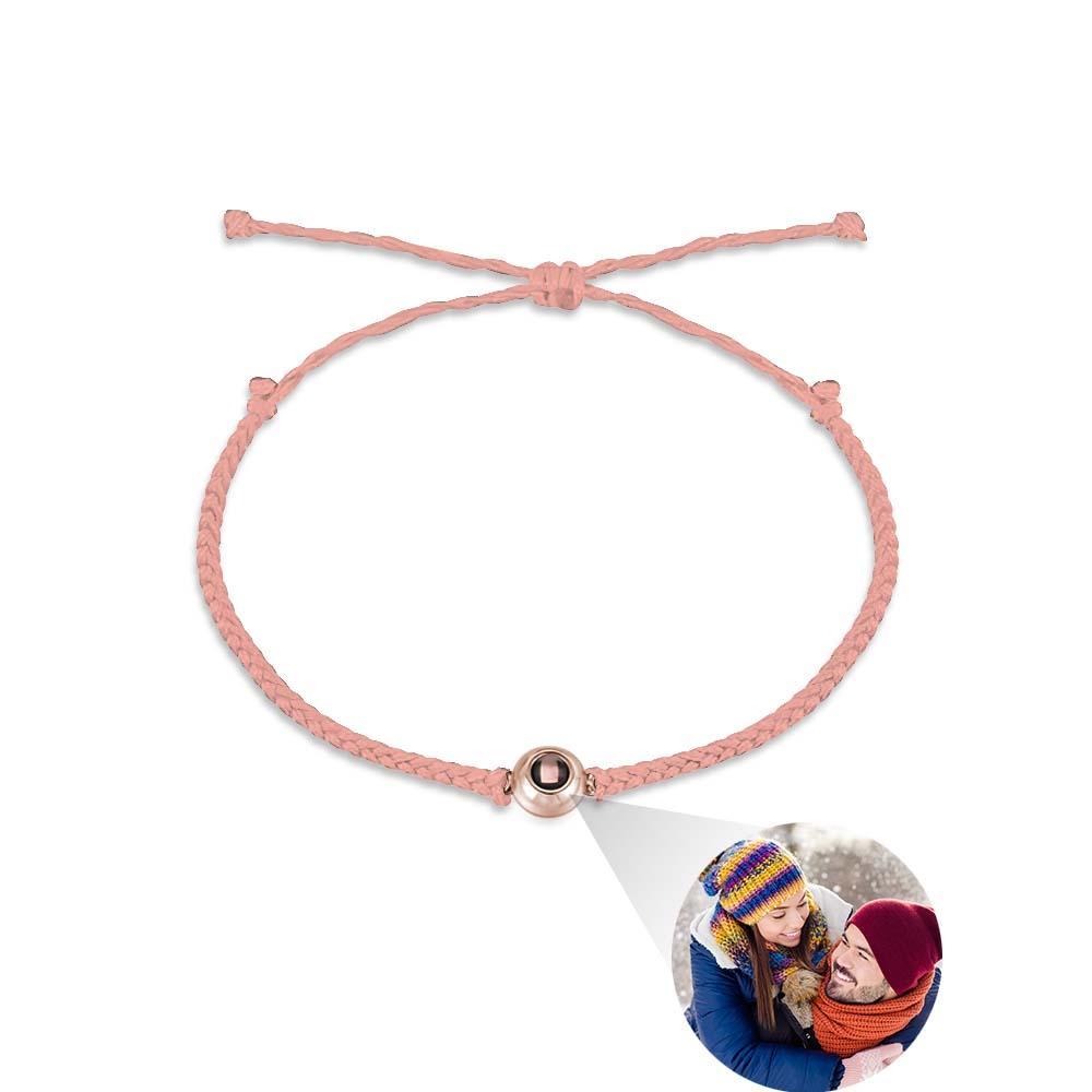 Personalisiertes Rosa Armband Benutzerdefinierte Fotoprojektion Geflochtenes Seil Armband Bestes Geschenk Für Mädchen Geburtstagsgeschenk - soufeelde