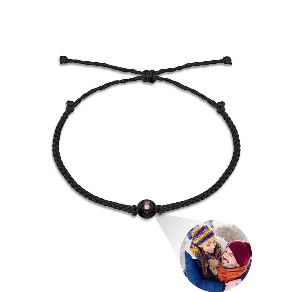 Personalisiertes Fotoprojektions-Paar-Armband geflochtenes schwarzes Seil-Armband-Geschenk für Liebhaber