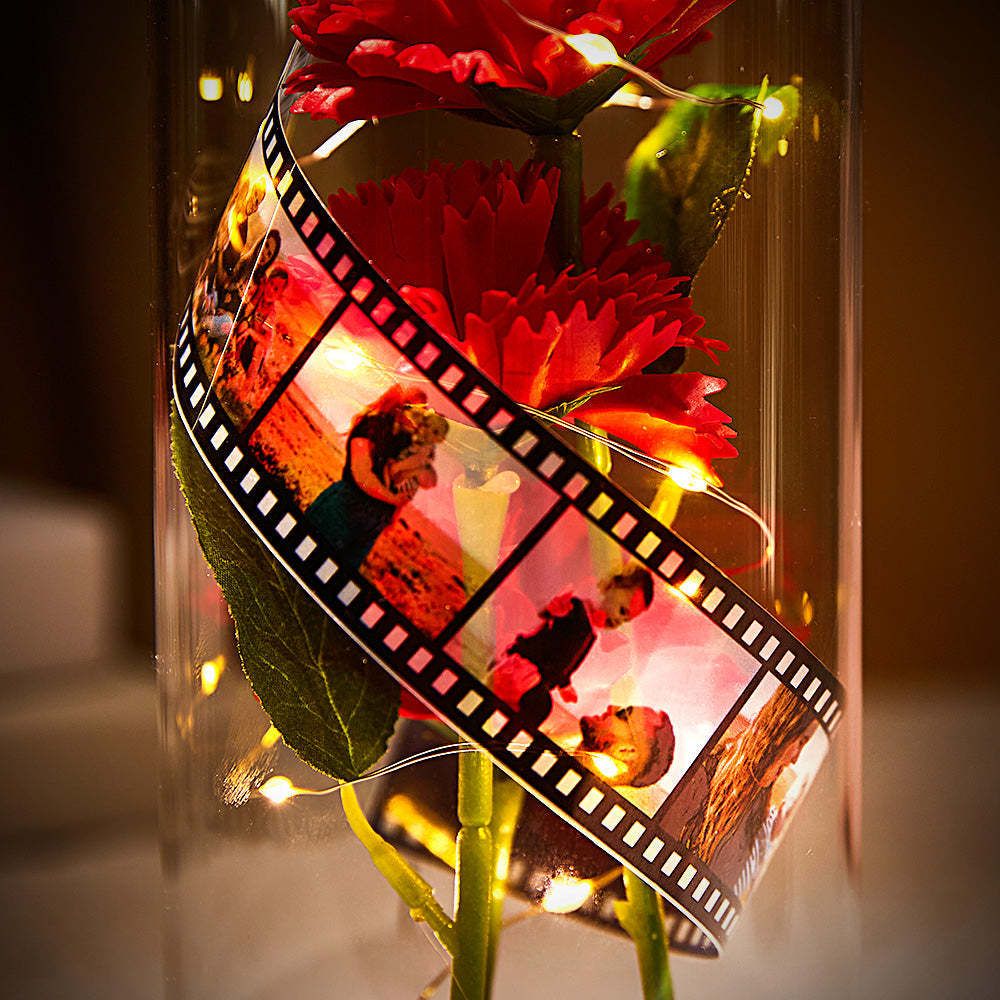 Benutzerdefinierte Nelke Blume In Glas Led-lampe Fotoalbum Mit Film Black Base Geschenk Zum Muttertag - soufeelde