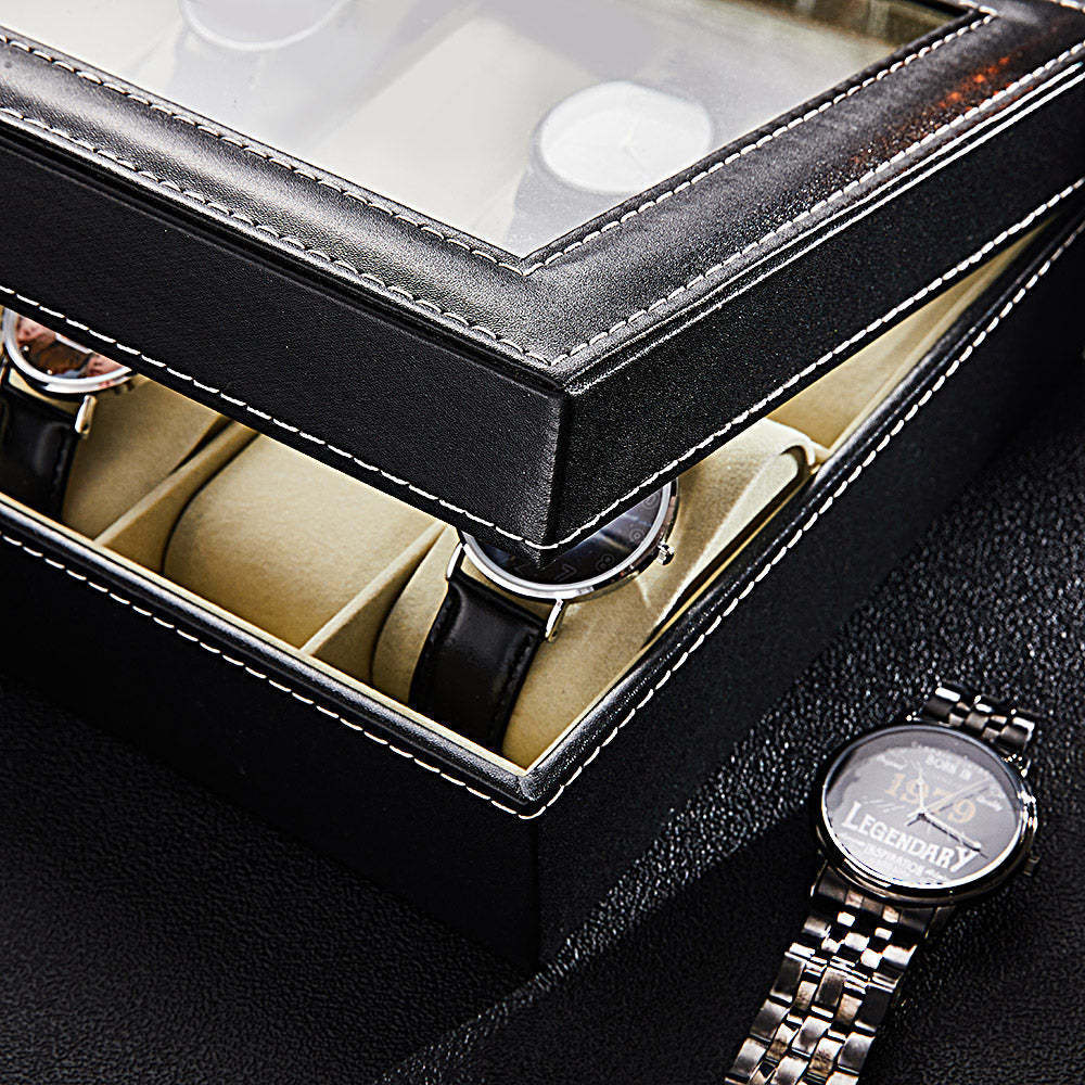 Personalisierte Uhrenbox – Für 12 Uhren, Uhrenetui, Uhrenorganizer, Uhrenaufbewahrung, Gravur, Monogramm, Individuelle Designs - soufeelde