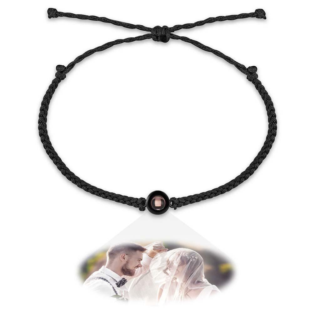 Ewige Rose Box & Fotoprojektion Paar Armband Geflochtenes Schwarzes Seil Armband Geschenk Für Verliebte - soufeede