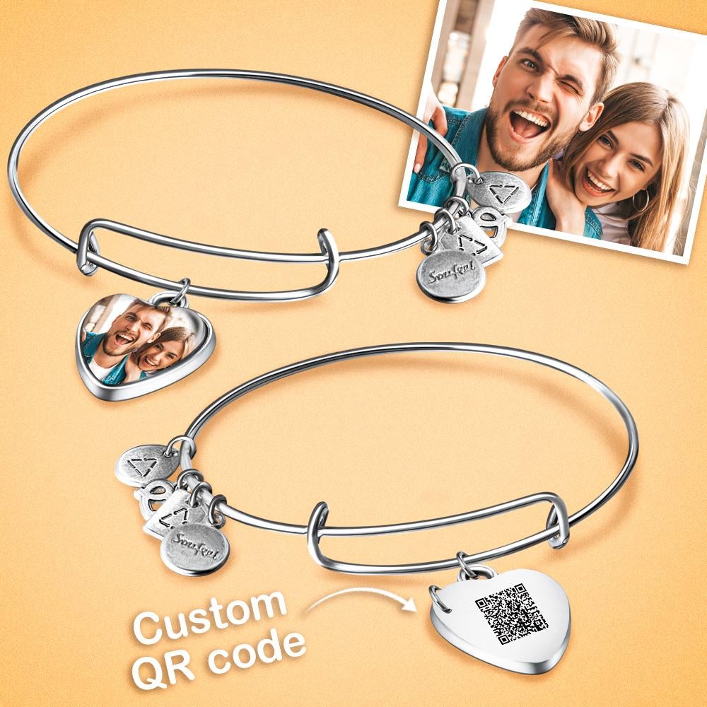 Personalisierter Qr-code-herz-foto-charm-armreif, Spezielle Legierung - soufeelde