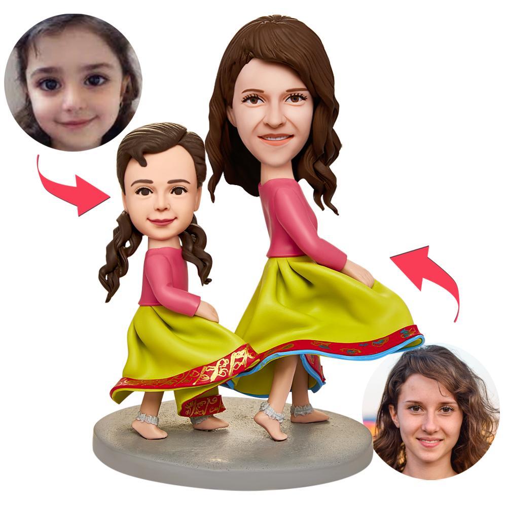 Benutzerdefinierte Bobblehead mit eingraviertem Text mit Tochter Tanz Muttertagsgeschenk
