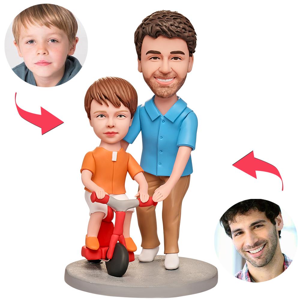 Dad Teaching Son Cycling Custom Bobblehead Mit Graviertem Text