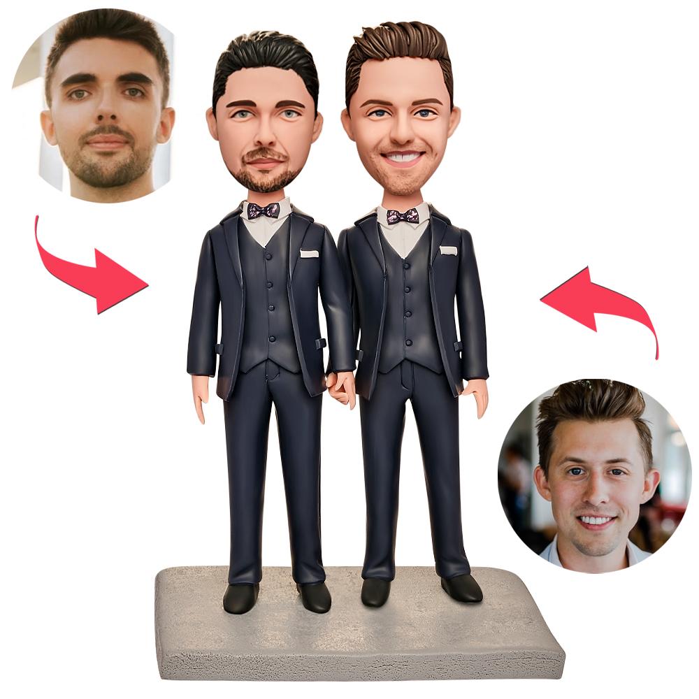 Männliches Gleichgeschlechtliches Paar Custom Bobblehead Mit Graviertem Text