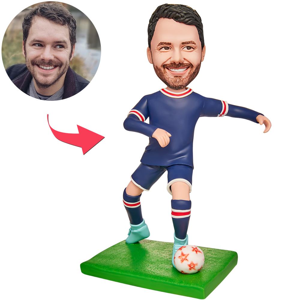 Fußballspieler Blau Uniform Custom Bobblehead Mit Text Graviert - soufeelde